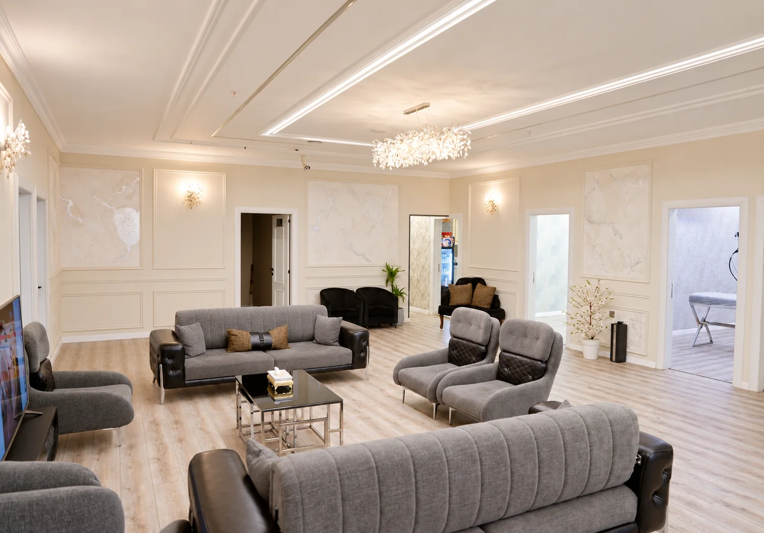 Reception and waiting area at Aqua Beauty Center