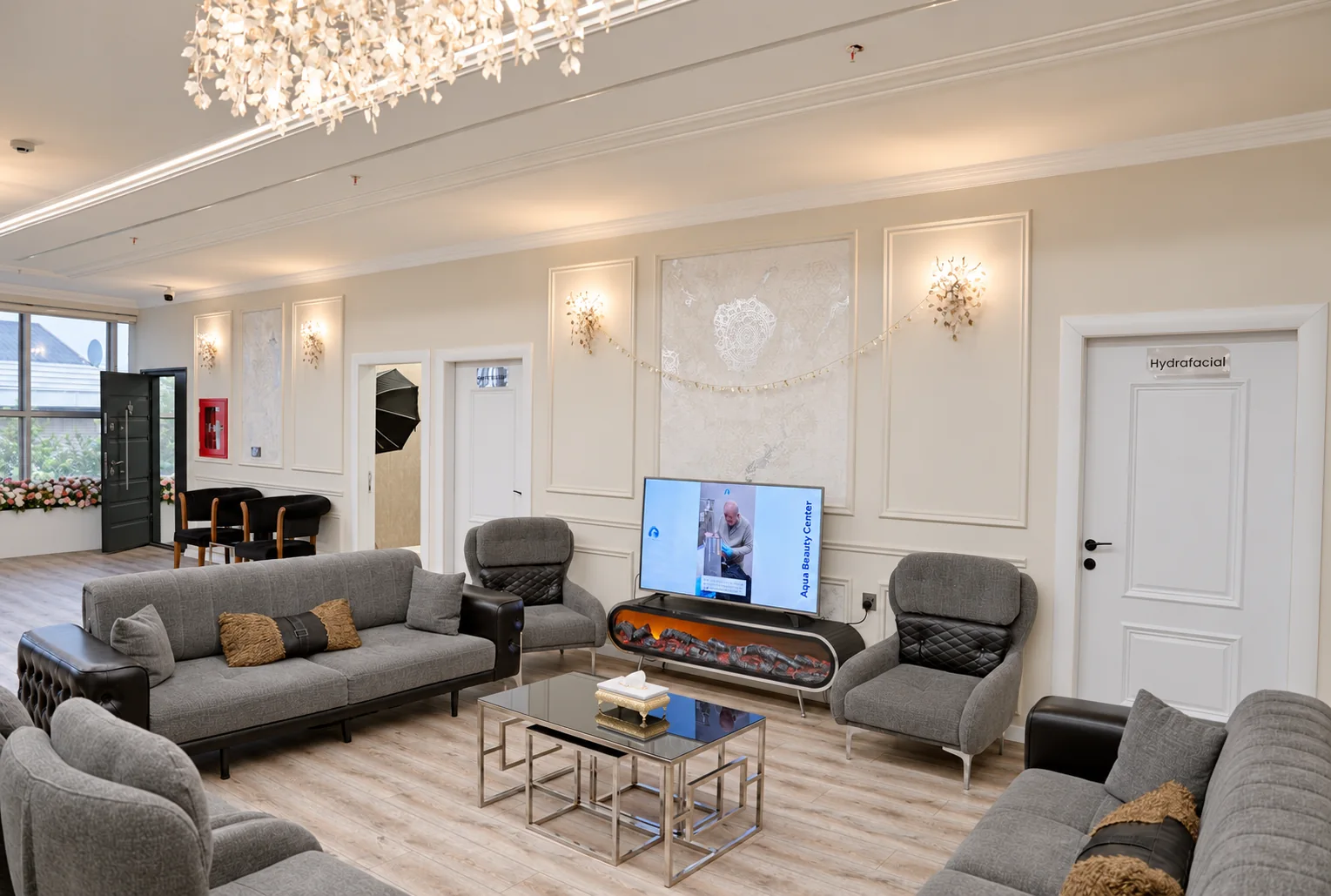 Reception and waiting area at Aqua Beauty Center
